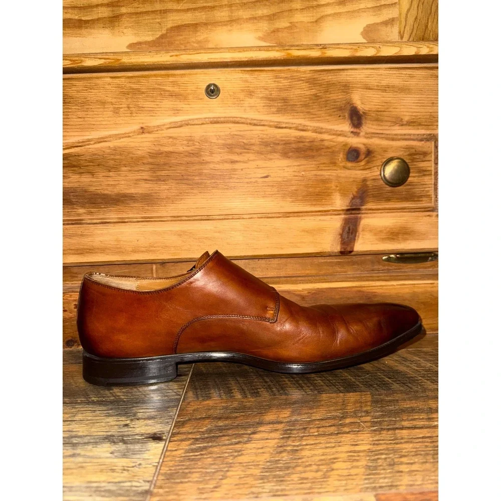 Magnanni Men 10.5 M Brown Leather Double Monk Strap Dress Shoes 19737
